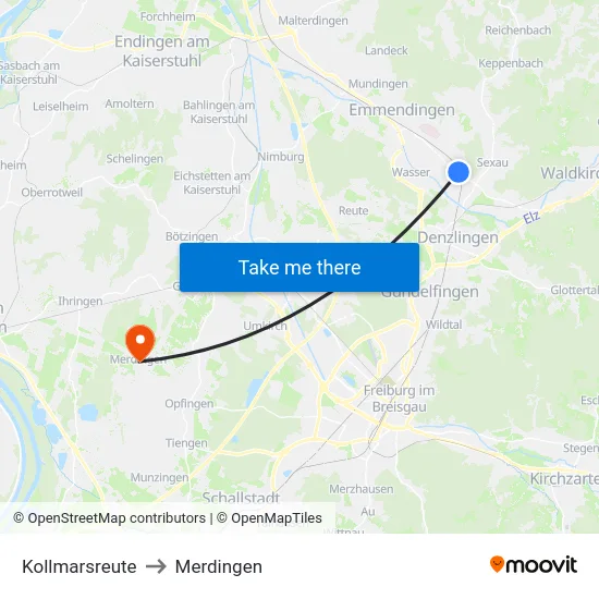 Kollmarsreute to Merdingen map