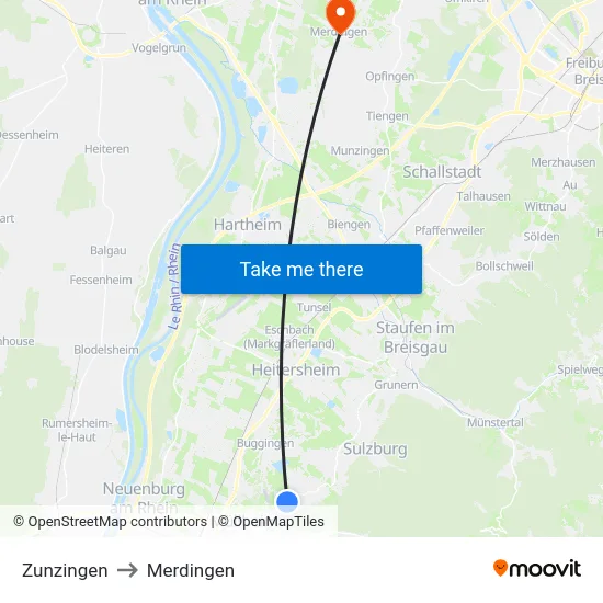 Zunzingen to Merdingen map