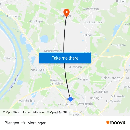 Biengen to Merdingen map