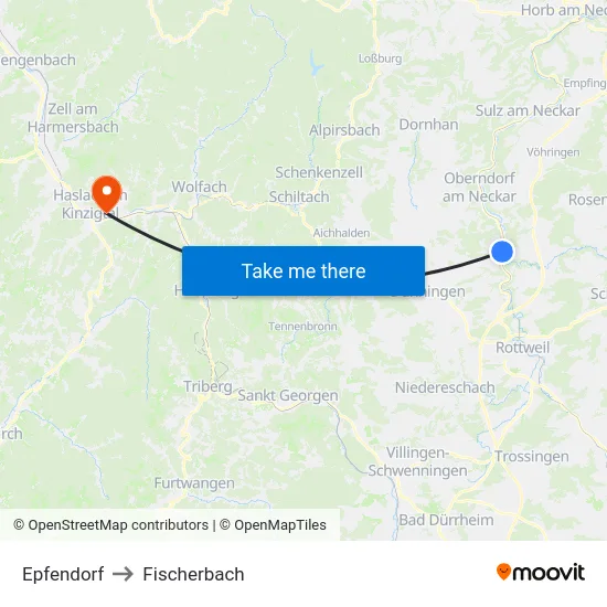 Epfendorf to Fischerbach map
