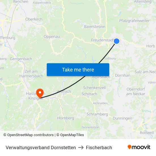 Verwaltungsverband Dornstetten to Fischerbach map