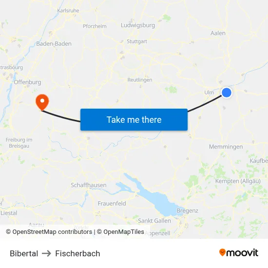 Bibertal to Fischerbach map
