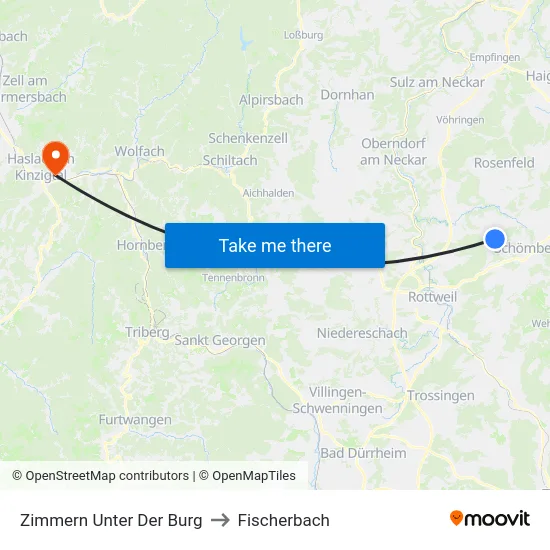 Zimmern Unter Der Burg to Fischerbach map