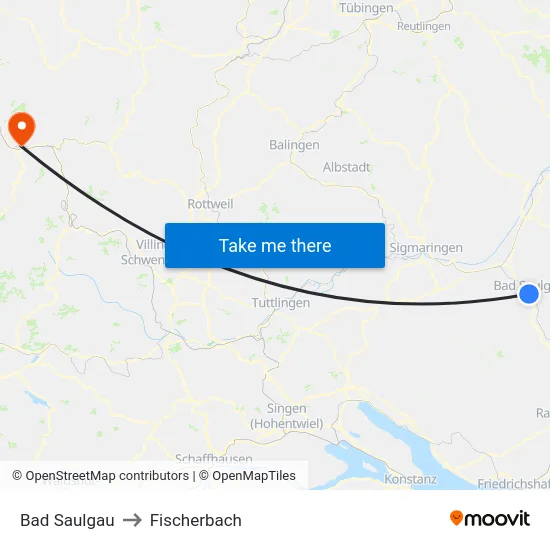 Bad Saulgau to Fischerbach map