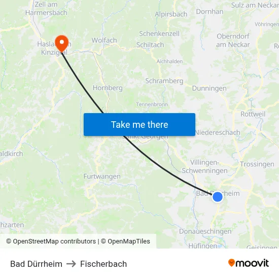 Bad Dürrheim to Fischerbach map