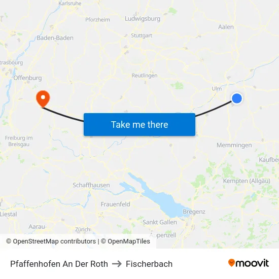 Pfaffenhofen An Der Roth to Fischerbach map