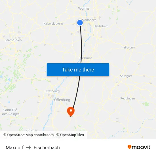 Maxdorf to Fischerbach map