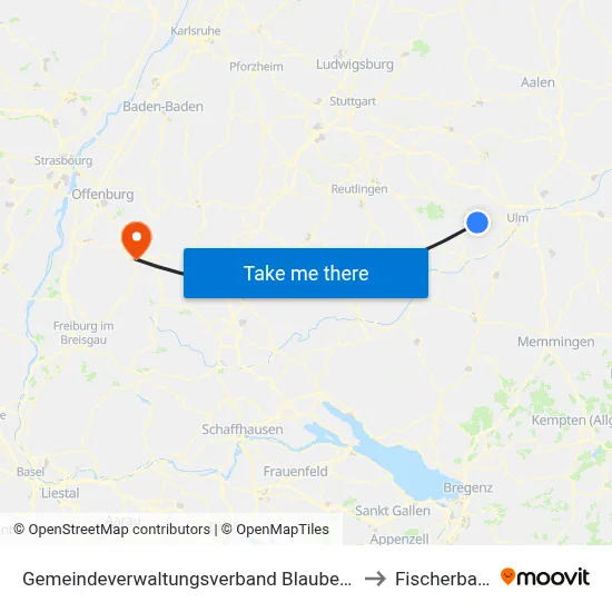 Gemeindeverwaltungsverband Blaubeuren to Fischerbach map