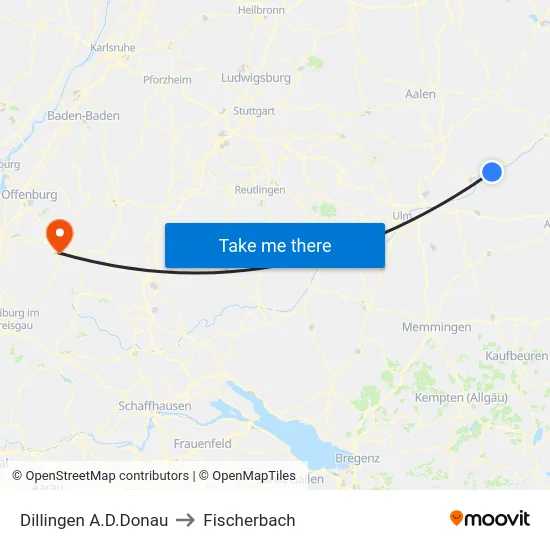 Dillingen A.D.Donau to Fischerbach map