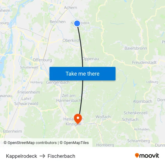 Kappelrodeck to Fischerbach map