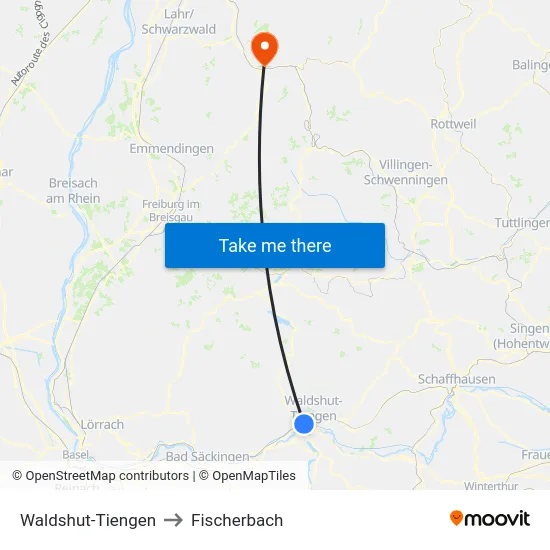 Waldshut-Tiengen to Fischerbach map