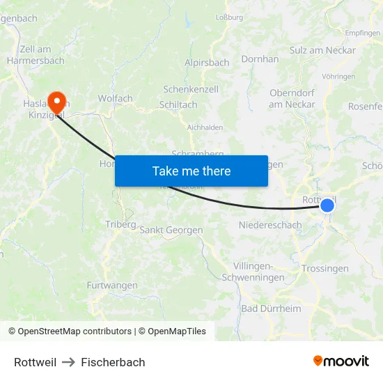 Rottweil to Fischerbach map