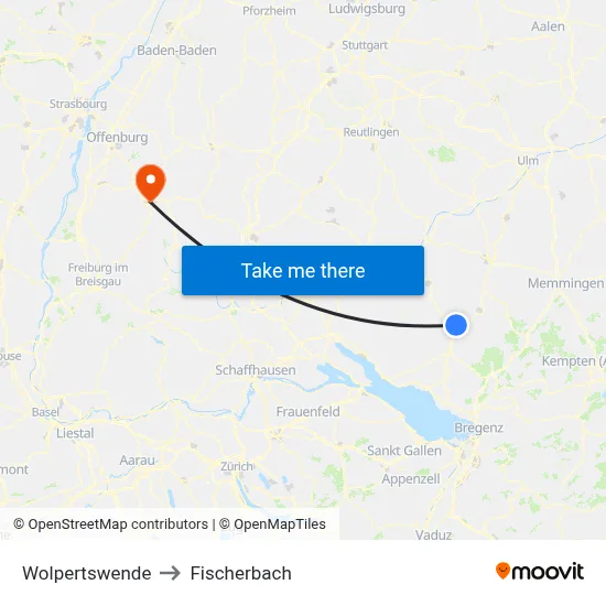 Wolpertswende to Fischerbach map