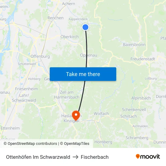 Ottenhöfen Im Schwarzwald to Fischerbach map