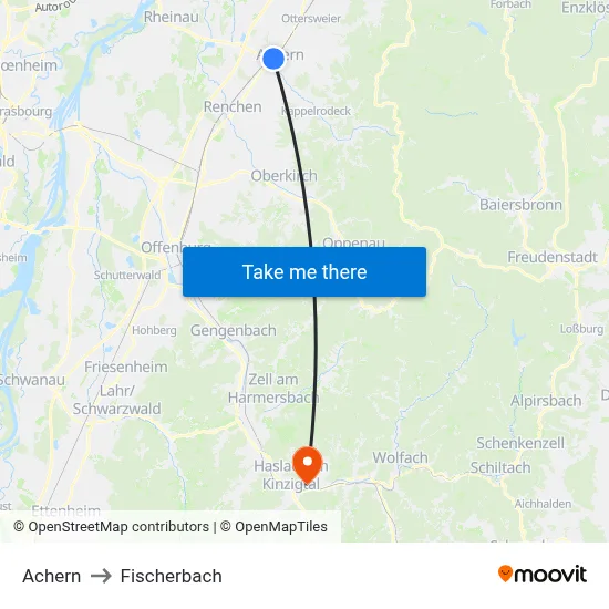Achern to Fischerbach map