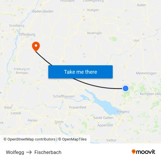 Wolfegg to Fischerbach map