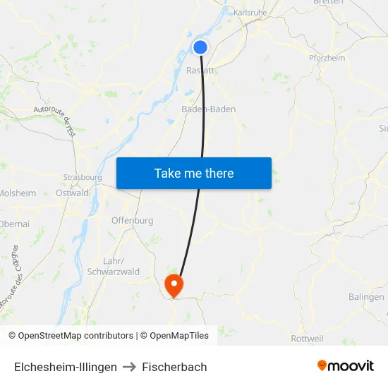 Elchesheim-Illingen to Fischerbach map