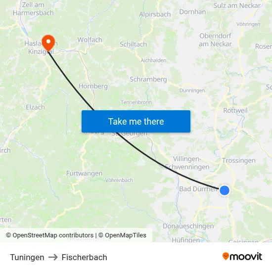 Tuningen to Fischerbach map