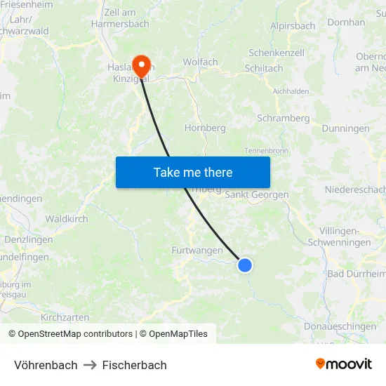 Vöhrenbach to Fischerbach map