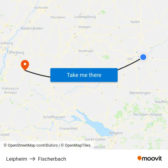 Leipheim to Fischerbach map