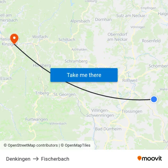 Denkingen to Fischerbach map