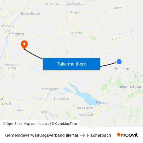 Gemeindeverwaltungsverband Illertal to Fischerbach map