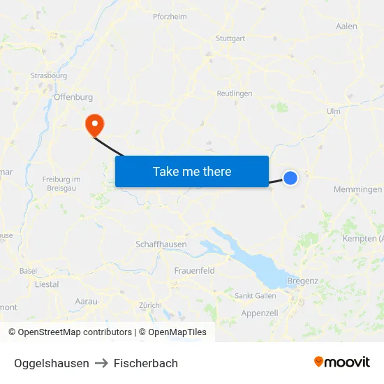 Oggelshausen to Fischerbach map