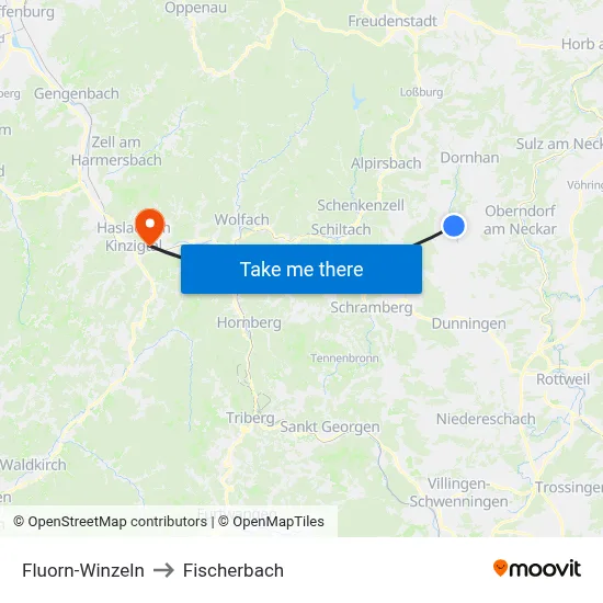 Fluorn-Winzeln to Fischerbach map