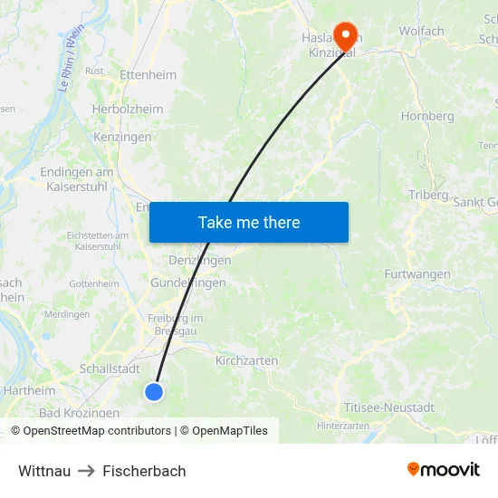 Wittnau to Fischerbach map