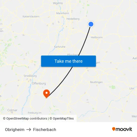 Obrigheim to Fischerbach map