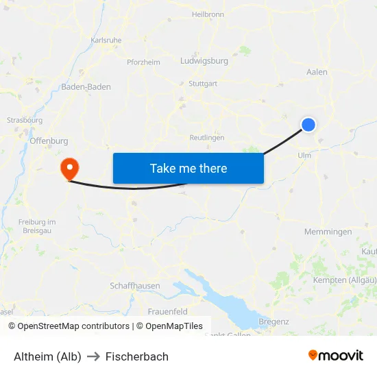 Altheim (Alb) to Fischerbach map