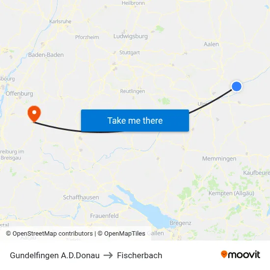 Gundelfingen A.D.Donau to Fischerbach map