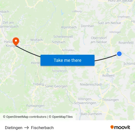 Dietingen to Fischerbach map