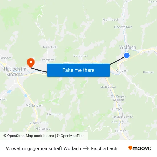 Verwaltungsgemeinschaft Wolfach to Fischerbach map