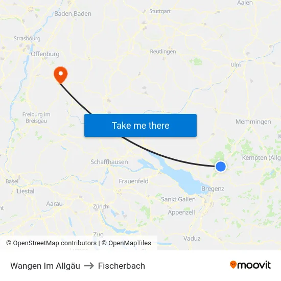 Wangen Im Allgäu to Fischerbach map