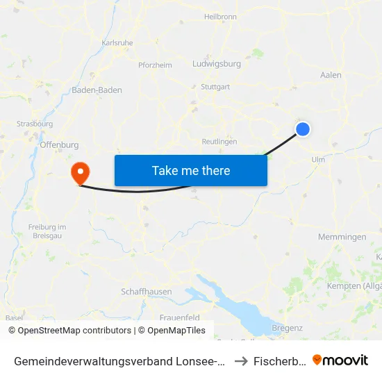 Gemeindeverwaltungsverband Lonsee-Amstetten to Fischerbach map