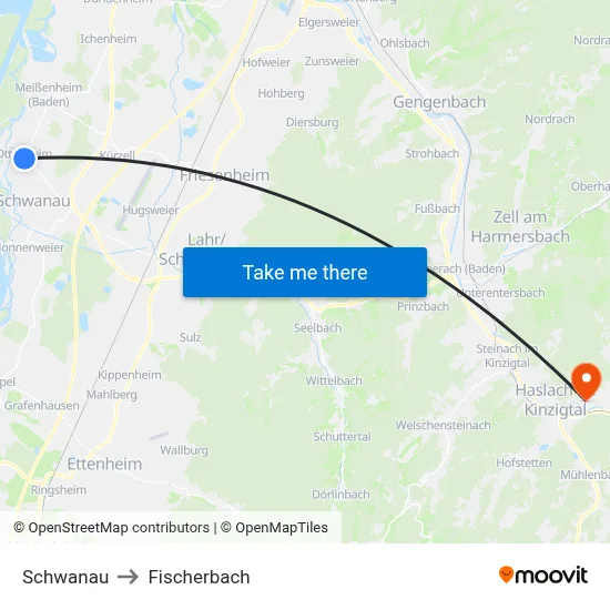 Schwanau to Fischerbach map