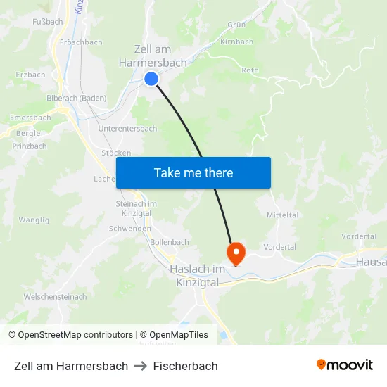 Zell am Harmersbach to Fischerbach map