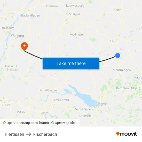 Illertissen to Fischerbach map