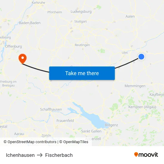 Ichenhausen to Fischerbach map