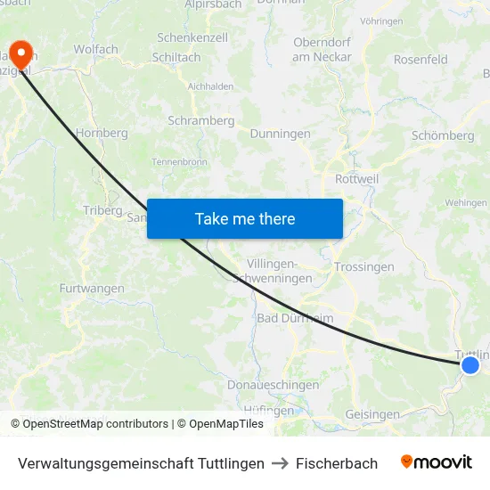 Verwaltungsgemeinschaft Tuttlingen to Fischerbach map