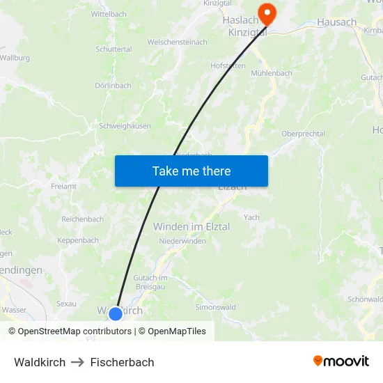 Waldkirch to Fischerbach map