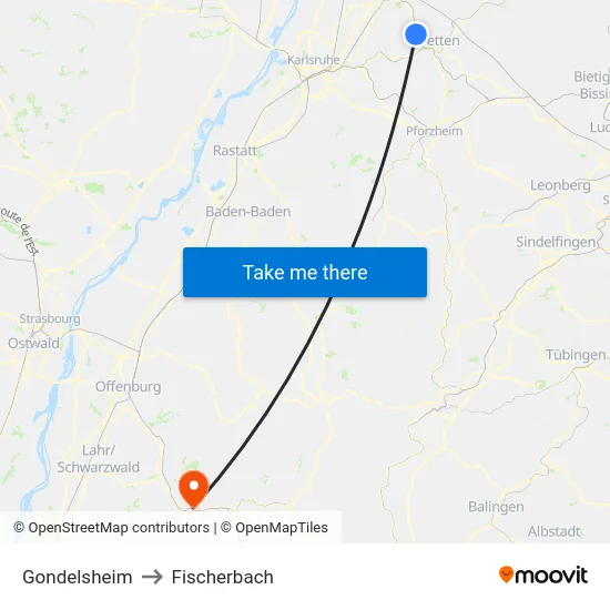 Gondelsheim to Fischerbach map