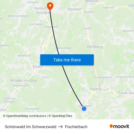 Schönwald Im Schwarzwald to Fischerbach map