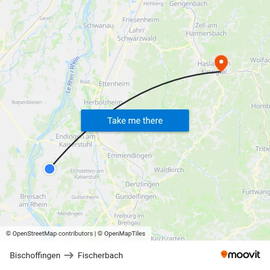 Bischoffingen to Fischerbach map