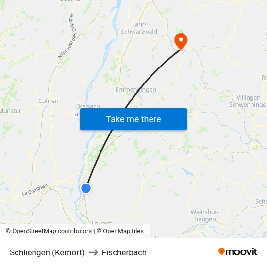 Schliengen (Kernort) to Fischerbach map