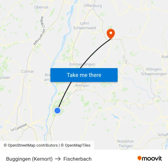 Buggingen (Kernort) to Fischerbach map