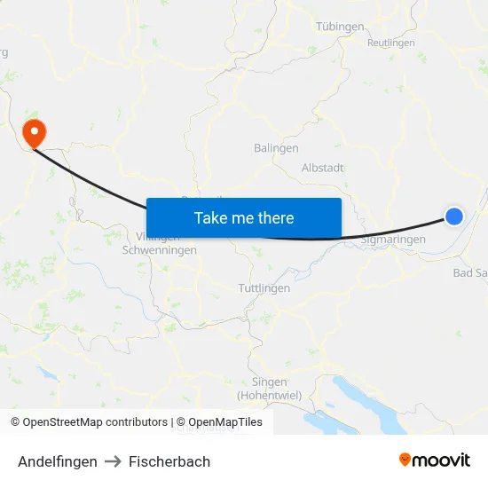 Andelfingen to Fischerbach map