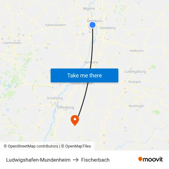 Ludwigshafen-Mundenheim to Fischerbach map