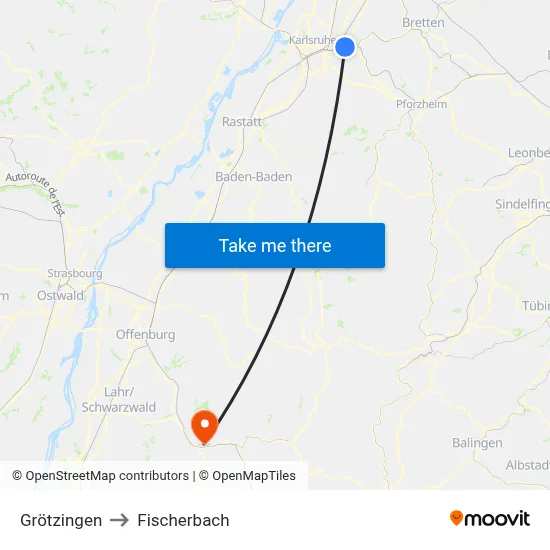 Grötzingen to Fischerbach map